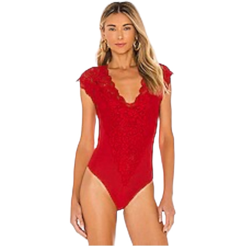 FREE PEOPLE We are HAH Lady Like Bodysuit Rouge Red Size XS NEW